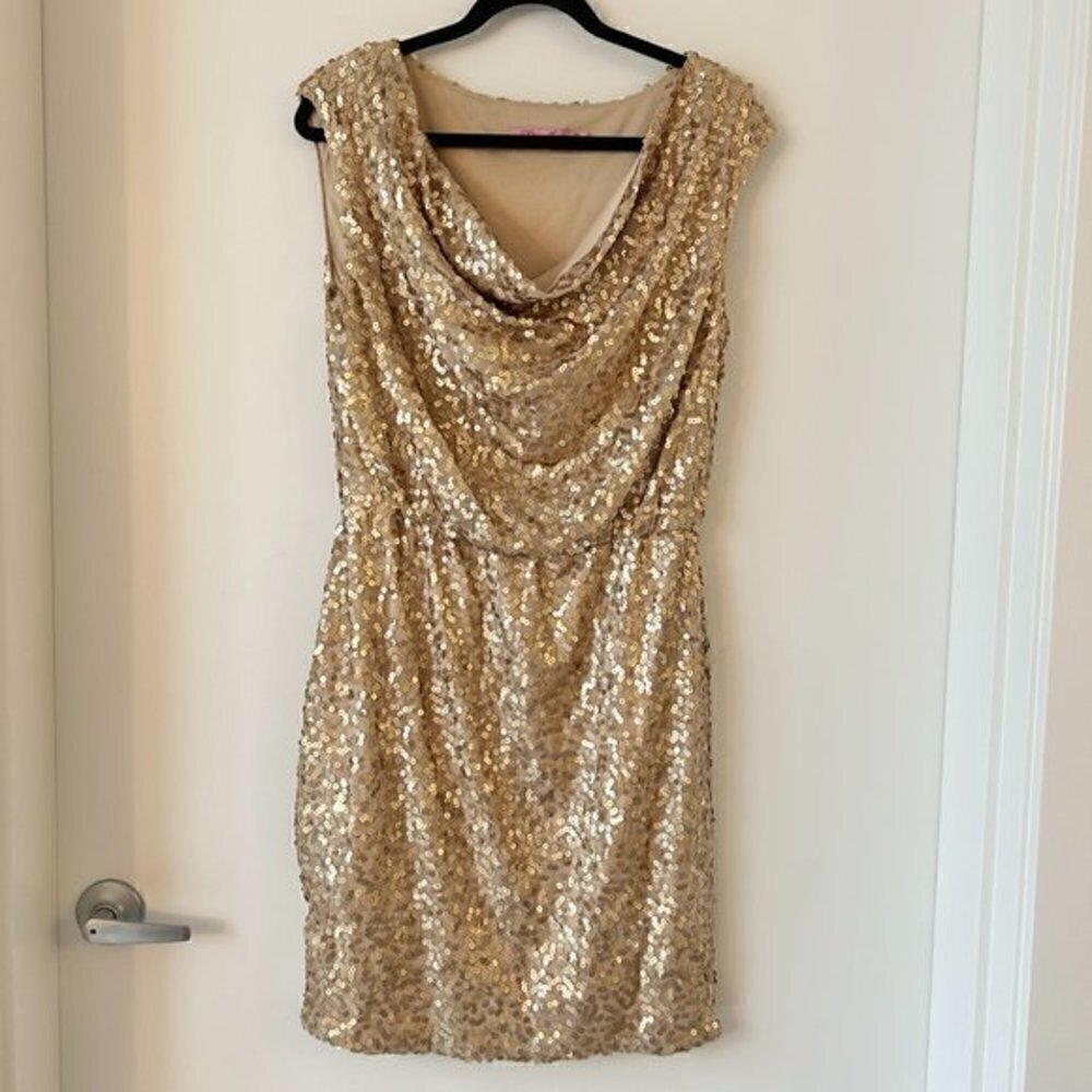 Eliza J. Gold Sequins Scoop Cocktail Dress Size 10 - Picture 2 of 7
